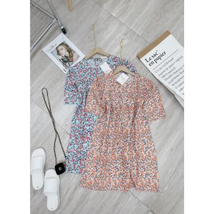 [ảnh thật-sẵn] Váy hoa nhí babydoll tay bồng xếp ly ngực-4
