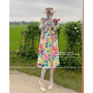 Váy Hoa Xếp Ly Ngực Tay Bồng Tiểu Thư Điệu Đà (Hình Thật-Kèm Video)-5