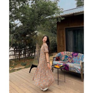 Váy hoa nhí dáng dài đuôi cá – Đầm nữ form suông vintage V-ĐC2-3