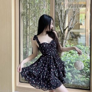 [ẢNH THẬT] VÁY HOA HAI DÂY CÚP NGỰC BUỘC NƠ VAI TẦNG XOÈ VH2SNT-2