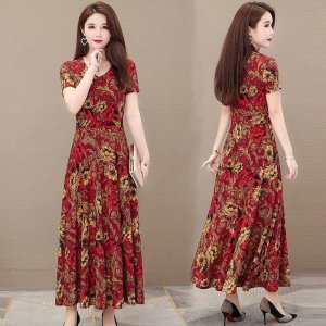 Đầm Dài Qua Gối Bằng Lụa Lạnh In Họa Tiết Thời Trang Mùa Hè 2020 Dành Cho Phụ Nữ Trung Niên-9
