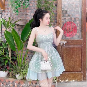Váy hoa 2 dây dáng xoè công chúa chất tơ ép cực xinh dự tiệc-6