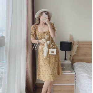 Đầm Hoa Dáng Xòe Thời Trang Mùa Hè Phong Cách Tay Ngắn Cổ Vuông Thanh Lịch Cho Nữ-7