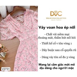 V2731 váy voan hoa nhí cổ V công sở nữ tính - (DVC&ACC) Dolce viva colection-6