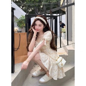 [Hàng sẵn] VÁY HOA NHÍ CỘC TAY NƠ TAY NƠ NGỰC ĐUÔI CÁ XOÈ XINH XẮN-3