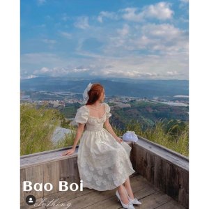 Váy hoa oranga cổ phối bèo tay bồng bo eo dáng xoè siêu xinh (kèm ảnh thật)-2