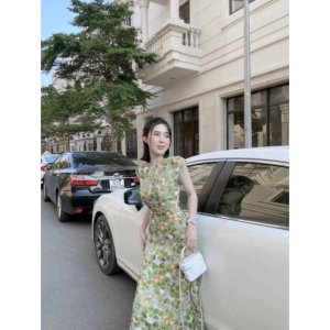 VÁY HOA XANH HỞ LƯNG CÚC NGỌC CHO NỮ-2