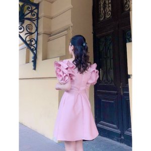 Váy tafta tay hoa kèm đai-3