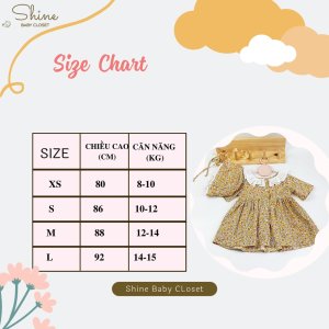 Set váy hoa cho bé gái Shine Baby Closet kèm nón bonet kiểu dáng vintage đáng yêu với họa tiết hoa nhí màu vàng-4