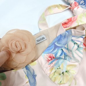 A909- VÁY NỮ HOA XANH 2 DÂY BUỘC VAI-2