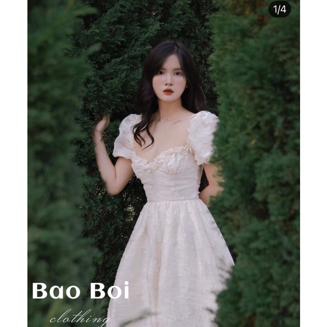 Váy hoa oranga cổ phối bèo tay bồng bo eo dáng xoè siêu xinh (kèm ảnh thật)-1