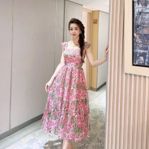 Váy hoa cổ vuông dáng xòe LAMINU thiết kế, đầm nữ dáng dài, voan 2 lớp đi biển, đi chơi-9