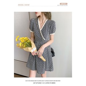 Váy liền họa tiết hoa nhỏ 🔸 CỰC XINH 🔸 đầm nữ kiểu Pháp, cổ chữ V phong cách thanh lịch, dịu dàng-8