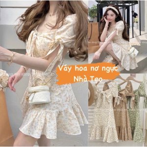 [Hàng sẵn] VÁY HOA NHÍ CỘC TAY NƠ TAY NƠ NGỰC ĐUÔI CÁ XOÈ XINH XẮN-1