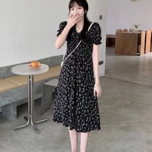 Đầm Dài Tay Phồng Cổ Chữ V In Họa Tiết Hoa Tươi Mới Phong Cách Hàn Quốc Dành Cho Nữ 2022 váy dài váy thời trang nữ-7