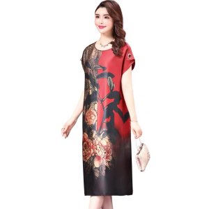 Váy Lụa Trung Niên in Hoa Mẫu Đơn Phối Màu Siêu Đẹp-3