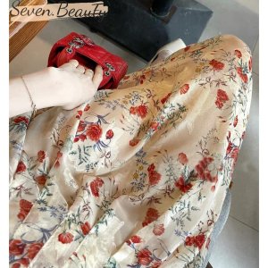 Váy nữ, đầm hoa tơ đỏ xếp li hai lớp xịn xò, phong cách tiểu thư trẻ trung phù hợp mặc đi làm đi chơi 7.Beautiful V109-7