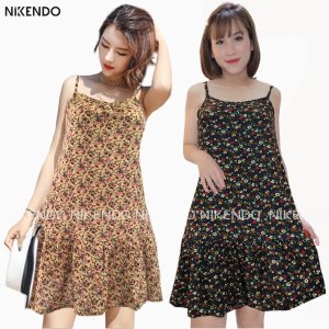 Váy 2 Dây Hoa Nhí Vải Lanh Quai Buộc – Váy Lanh 2 Dây Dáng Xòe Nikendo VL1-2