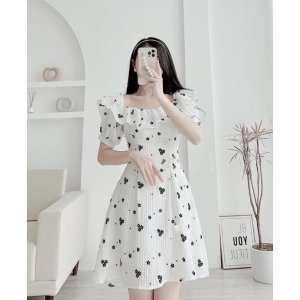 Váy nữ hoa nhí, đi biển, đi tiệc,màutrắng sang chảnh (mặc được 2 kiểu) váy 2 lớp Linstore thiết kế V10-4