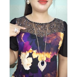 Mã VH002 Váy Đầm trung niên hoạ tiết 3in 3D, kết Đá kim sa ,sang chảnh ,vải Umi co giãn mềm mịn mát-6