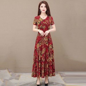 Đầm Dài Qua Gối Bằng Lụa Lạnh In Họa Tiết Thời Trang Mùa Hè 2020 Dành Cho Phụ Nữ Trung Niên-5