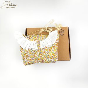 Set váy hoa cho bé gái Shine Baby Closet kèm nón bonet kiểu dáng vintage đáng yêu với họa tiết hoa nhí màu vàng-9