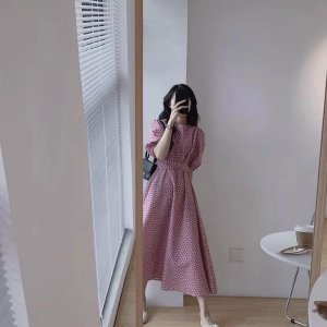 Váy tim ulzzang dáng dài cổ tròn voan tơ - Đầm hoa nhí Vintage Vaytimhong-6
