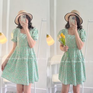 [Hàng sẵn] VÁY DREAMY dáng babydoll nơ lưng hoa nhí xanh mint ullzang-2