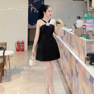 Váy tafta hoa ngực dây chéo dự tiệc cực xinh có màu be đen trắng-3