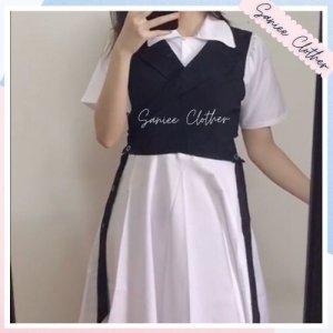 Set Váy Sơ Mi Kèm Gile Đai Tách Mềm Mịn Không Nhăn Unisex Mặc Được 2 Kiểu Saniee Clother-4