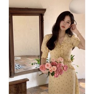 [ẢNH THẬT] VÁY HOA VÀNG PHỐI BÈO DÁNG DÀI CHÂN CÁ VHVBDC-4