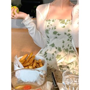 2022 Phụ nữ mùa hè hoa Sling Dress Midi Skirt + Cardigan chống nắng dài tay váy-6