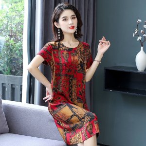 Đầm Dài Qua Gối Bằng Lụa Lạnh In Họa Tiết Thời Trang Mùa Hè 2020 Dành Cho Phụ Nữ Trung Niên-8