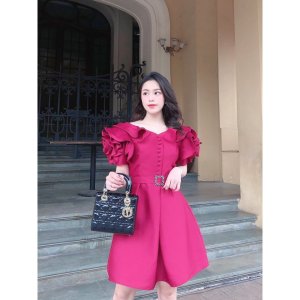 Váy tafta tay hoa kèm đai-2