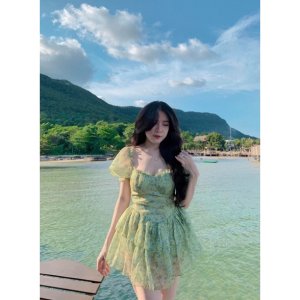 Váy hoa tơ cúp ngực bèo tầng ( ảnh thật)-6