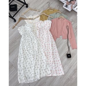 Set 2 Món Váy Hoa Đũi Mix Áo Khoác Thun Hit Hot-8