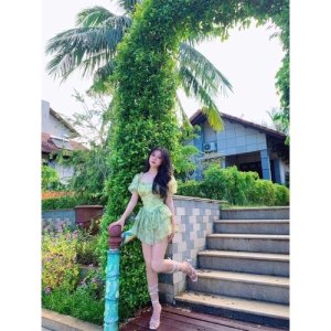 Váy hoa tơ cúp ngực bèo tầng ( ảnh thật)-9