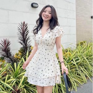 Váy Hoa Nhí Dáng Xoè Chữ A Đũi Xước Tay Cánh Tiên 2 tầng Đầm Hoa Nhí Vintage Đẹp-7