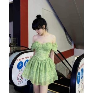 Váy hoa tơ cúp ngực bèo tầng ( ảnh thật)-7