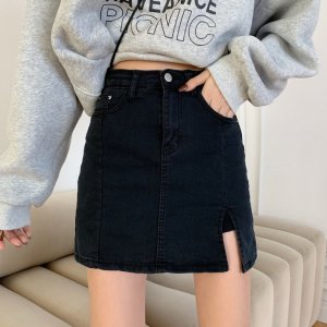 Chân Váy Denim Chữ a Lưng Cao Màu Đen Thời Trang Mùa Hè Cho Nữ-5