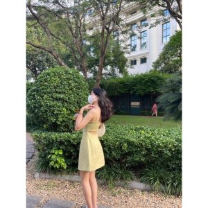 Váy vàng ngắn ôm sát cut-out sexy họa tiết lạ mắt Summer-4