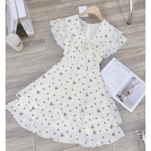 Váy Hoa Nhí Dáng Xoè Chữ A Đũi Xước Tay Cánh Tiên 2 tầng Đầm Hoa Nhí Vintage Đẹp-2