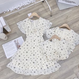 Váy Hoa Nhí Dáng Xoè Chữ A Đũi Xước Tay Cánh Tiên 2 tầng Đầm Hoa Nhí Vintage Đẹp-3