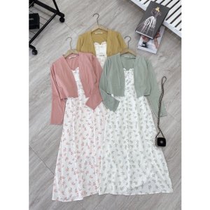 Set 2 Món Váy Hoa Đũi Mix Áo Khoác Thun Hit Hot-7