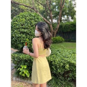 Váy vàng ngắn ôm sát cut-out sexy họa tiết lạ mắt Summer-3