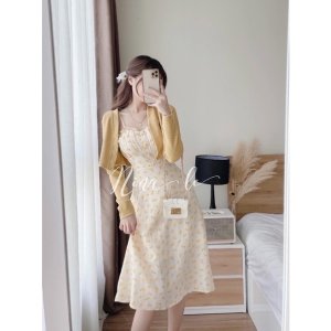 Set 2 Món Váy Hoa Đũi Mix Áo Khoác Thun Hit Hot-3