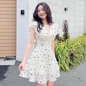 Váy Hoa Nhí Dáng Xoè Chữ A Đũi Xước Tay Cánh Tiên 2 tầng Đầm Hoa Nhí Vintage Đẹp-1