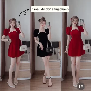 Alternative view of Đầm Nhung Dự Tiệc Thiết Kế Cổ Vuông Sang Chảnh, Váy Dự Tiệc Đính Cúc Ngọc Chất Tuyết Nhung Mềm Mịn