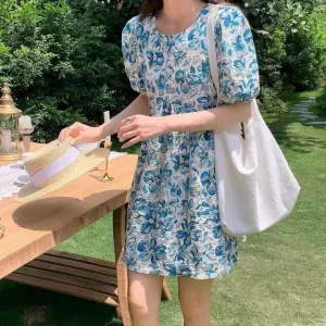 Alternative view of MYA - VÁY ĐẦM XỐP HOA XANH HÀN QUỐC MẶC PHỐ