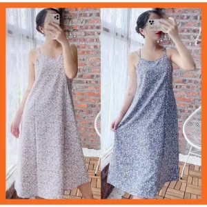 Alternative view of Váy hoa nhí 2 dây dáng suông phong cách vintage Hàn Quốc, Đầm hai dây suông hoa nhí